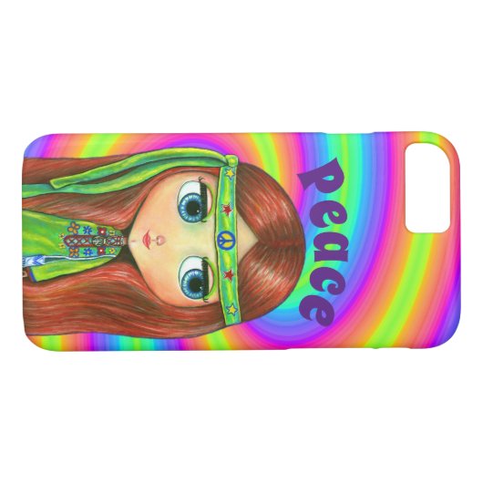グリーンヒッピー人形ガールピースサインヘッドバンドかわいい Case-Mate iPhoneケース (裏面(横))
