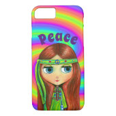 グリーンヒッピー人形ガールピースサインヘッドバンドかわいい Case-Mate iPhoneケース (裏面)