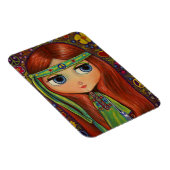 グリーンヒッピー女の子の人形フラワーパワーピースピース マグネット (右側)