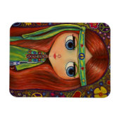 グリーンヒッピー女の子の人形フラワーパワーピースピース マグネット (横)