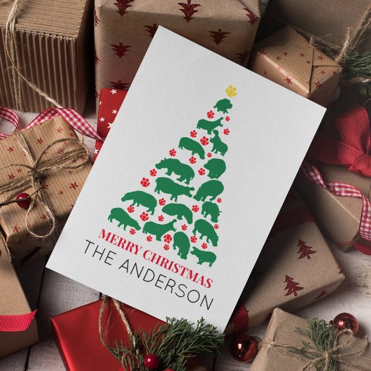 グリーンヒッポクリスマスツリーレッドポー カード