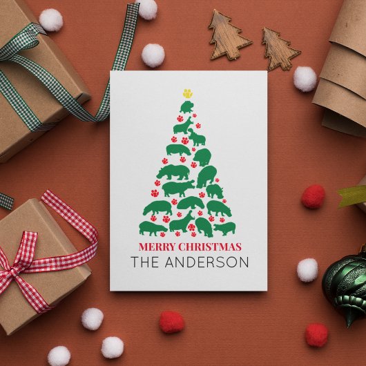 グリーンヒッポクリスマスツリーレッドポー ポストカード