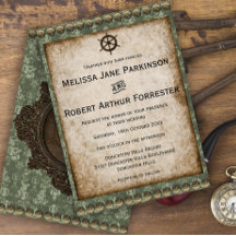 グリーンビクトリアンスチームパンク結婚式招待状