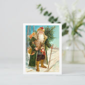 グリーンビクトリアンベルベットクリスマスサンタクロース シーズンポストカード (スタンド正面)