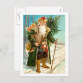グリーンビクトリアンベルベットクリスマスサンタクロース シーズンポストカード (正面/裏面)