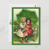 グリーンビクトリアンヴィンテージはがき内の甘い女の子 ポストカード (正面/裏面)