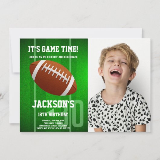 グリーンビッグボールサッカー誕生日招待状写真 招待状 (正面)