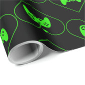 グリーンビデオゲームコントローラハートパターン ラッピングペーパー (ロールコーナー)
