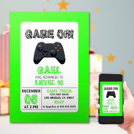 グリーンビデオゲームトラック誕生日 招待状