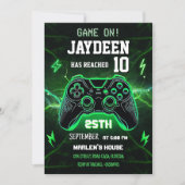 グリーンビデオゲーム誕生日パーティー 招待状 (正面)