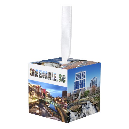 グリーンビルサウスカロライナ旅行写真クリスマス キューブオーナメント (正面アングル)