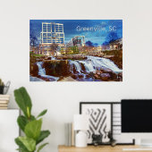 グリーンビル，サウスカロライナ州ダウンタウンレディリバー ポスター (ホームオフィス)