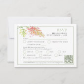 グリーンビレアの水彩緑色の白いサンゴ結婚のQR 出欠カード (正面)
