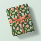 グリーンビンテージクリスマスツリーオーナメント ラッピングペーパー