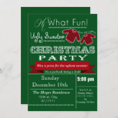 グリーンビンテージクリスマス醜いセーターパーティー招待状 招待状 (正面/裏面)