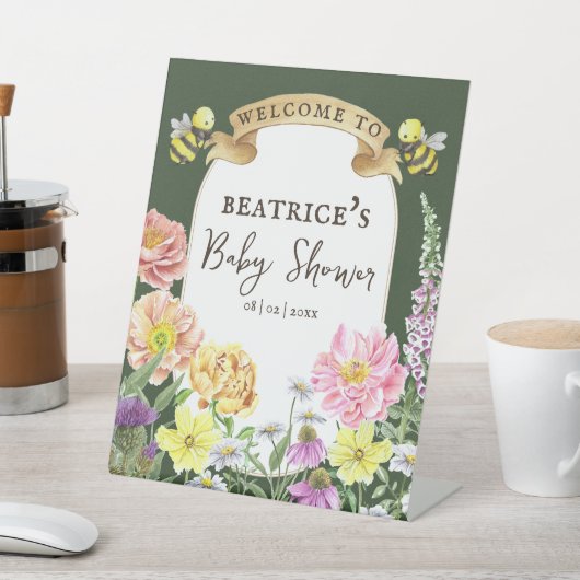 グリーンビーとワイルドフラワーベビーシャワーへようこそ 台座サイン (インサイチュ)