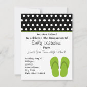 グリーンビーチサンダル/水玉模様卒業 招待状 (正面)