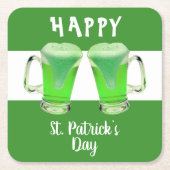 グリーンビールグラスHappy St. Patrick's dayパーティー スクエアペーパーコースター (正面)