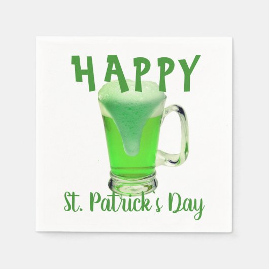 グリーンビールグラスHappy St. Patrick's dayパーティー スタンダードカクテルナプキン (正面)