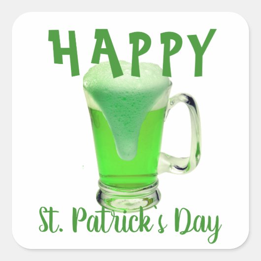 グリーンビールグラスHappy St. Patrick's day スクエアシール (正面)