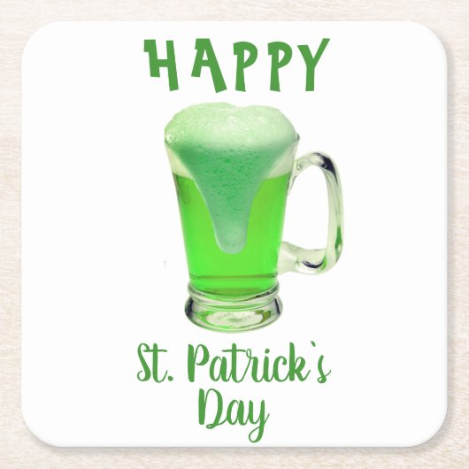 グリーンビールグラスHappy St. Patrick's day スクエアペーパーコースター (正面)