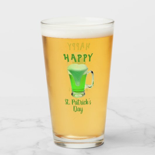 グリーンビールグラスHappy St. Patrick's day タンブラーグラス (ドリンク正面)