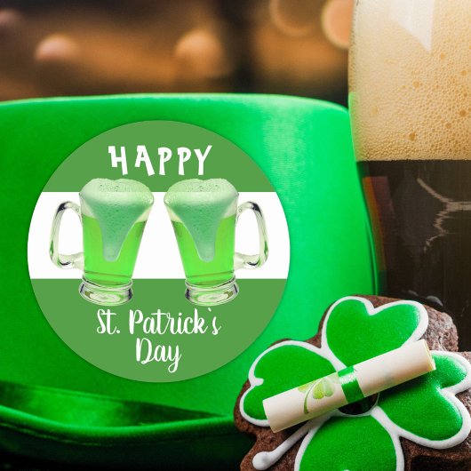 グリーンビールグラスHappy St. Patrick's day ラウンドシール
