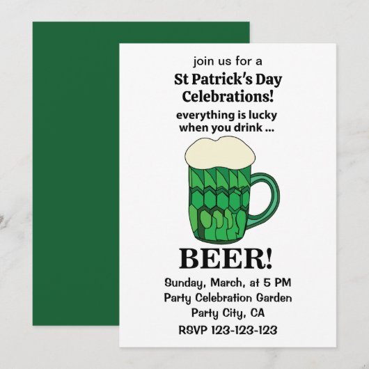 グリーンビールラッキーSt patricks dayグリーンビール 招待状 (正面/裏面)