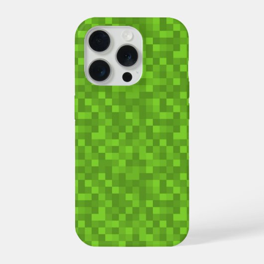 グリーンピクセルパターンレトロ8ビットゲーム風 iPhoneケース (裏面)