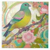 グリーンピジョンバードピンクフローラ春の花アクア タイル (正面)