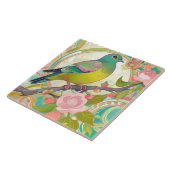 グリーンピジョンバードピンクフローラ春の花アクア タイル (側面)