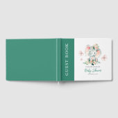 グリーンピンクかわいいフローラゾウのフレーム赤ちゃんシャワー ゲストブック (全面)
