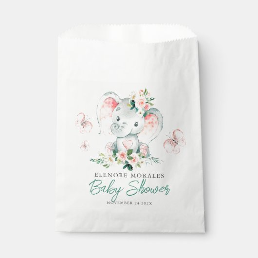 グリーンピンクかわいいフローラゾウのフレーム赤ちゃんシャワー フェイバーバッグ (正面)