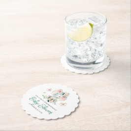 グリーンピンクかわいいフローラゾウのフレーム赤ちゃんシャワー ペーパーコースター