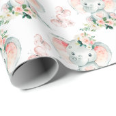 グリーンピンクかわいいフローラゾウのフレーム赤ちゃんシャワー ラッピングペーパー (ロールコーナー)