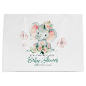 グリーンピンクかわいいフローラゾウのフレーム赤ちゃんシャワー ラージペーパーバッグ (正面)