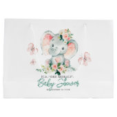 グリーンピンクかわいいフローラゾウのフレーム赤ちゃんシャワー ラージペーパーバッグ (裏面)