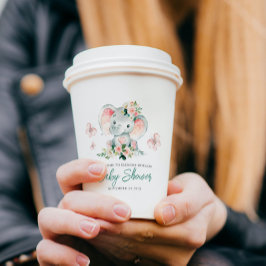 グリーンピンクかわいいフローラゾウのフレーム赤ちゃんシャワー 紙コップ