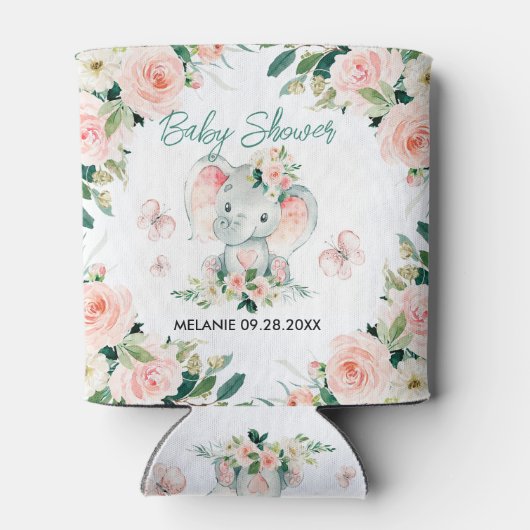 グリーンピンクかわいいフローラゾウのフレーム赤ちゃんシャワー 缶クーラー (裏面)