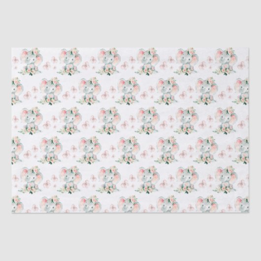 グリーンピンクかわいいフローラゾウのフレーム赤ちゃんシャワー 薄葉紙 (正面)