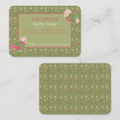 グリーンピンクかわいい鳥の赤ちゃんシャワーラッフルチケット エンクロージャーカード (正面/裏面)