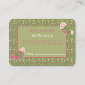 グリーンピンクかわいい鳥の赤ちゃんシャワーラッフルチケット エンクロージャーカード (正面)