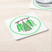 グリーンピンクのクリスマスツリー スクエアペーパーコースター (アングル)