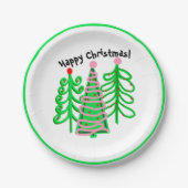 グリーンピンクのクリスマスツリー ペーパープレート (正面)