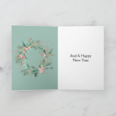 グリーンピンクのクリスマスリース カード (内部)