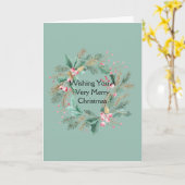 グリーンピンクのクリスマスリース カード (黄色い花)