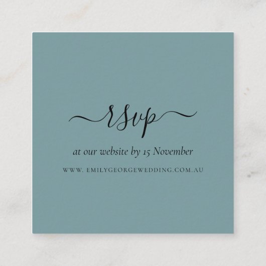 グリーンピンクのユーカリの葉の結婚ウェブサイトRSVP スクエア名刺 (裏面)