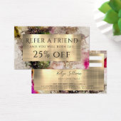 グリーンピンクの水彩及びゴールドフォイル紹介カード (デスク)