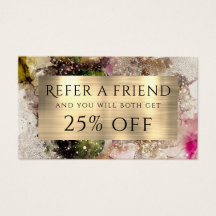 グリーンピンクの水彩及びゴールドフォイル紹介カード