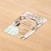 グリーンピンクの花のアーチドレス　キンチアネラ アクリル招待状 (レイダウン)